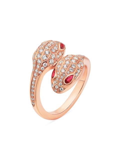 BVLGARI Women's Serpenti Seduttori 18K Rose Gold, Rubellite & 0.56 TCW Diamond Bypass Ring - Rose Gold