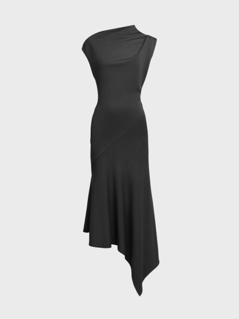 Asymmetric Draped Midi Dress