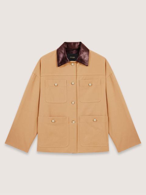 maje Cotton coat with leather collar