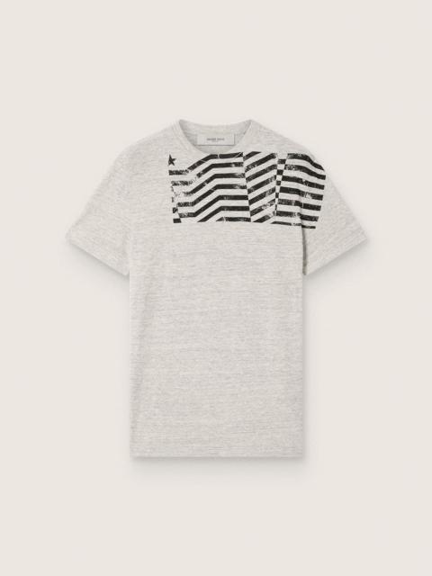 Golden Goose Unisex T-shirt in gray melange jersey with flag print