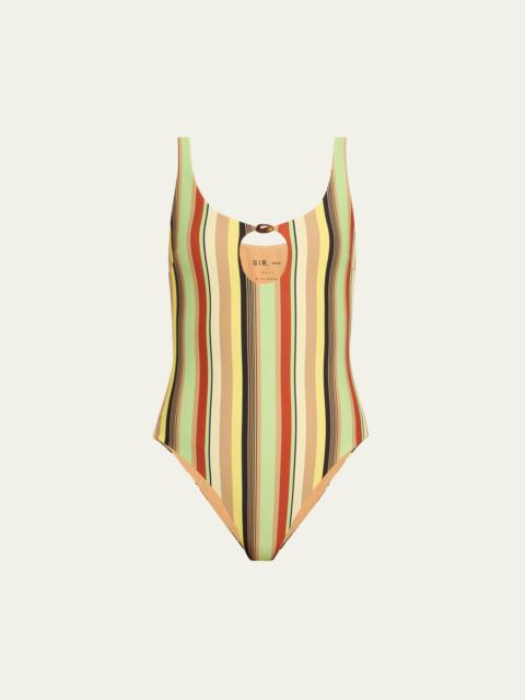 SIR. Palm Stripe Poolside Beaded One-Piece Swimsuit
