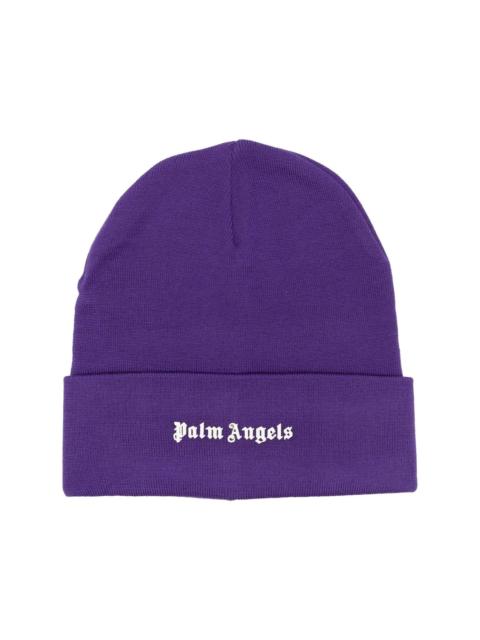 logo-print knit beanie