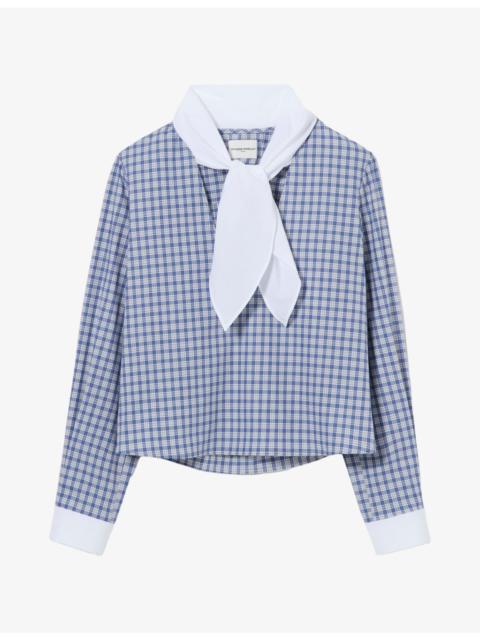 Claudie Pierlot Checked Tie-Neck Cotton-Poplin Blouse