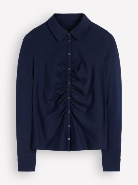 BODEN Supersoft Ruched Jersey Shirt-Navy