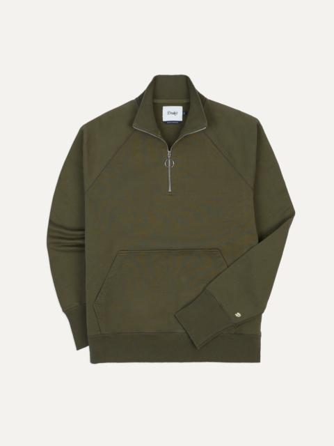 Drake's Khaki Green Cotton Quarter Zip Sweatshirt