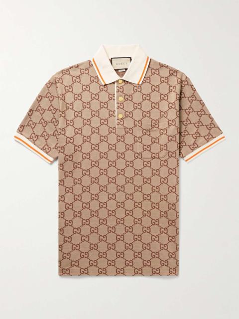 GUCCI Logo-Jacquard Silk and Cotton-Blend Polo Shirt