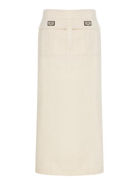 FERRAGAMO Coated Linen Maxi Skirt white