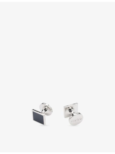 HUGO Square Branded Metal and Enamel Cufflinks