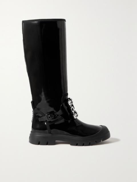 Roger Vivier Walky Viv crystal-embellished patent-leather knee boots Black