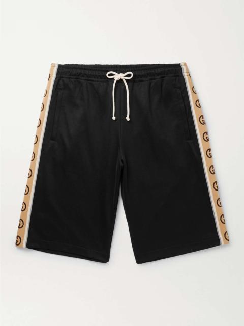 GUCCI Wide-Leg Logo-Jacquard Webbing-Trimmed Tech-Jersey Drawstring Shorts