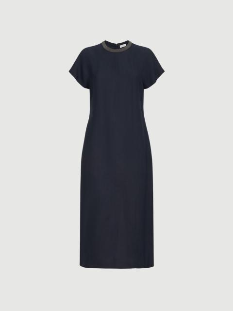 Brunello Cucinelli Viscose and linen fluid twill dress with precious collar