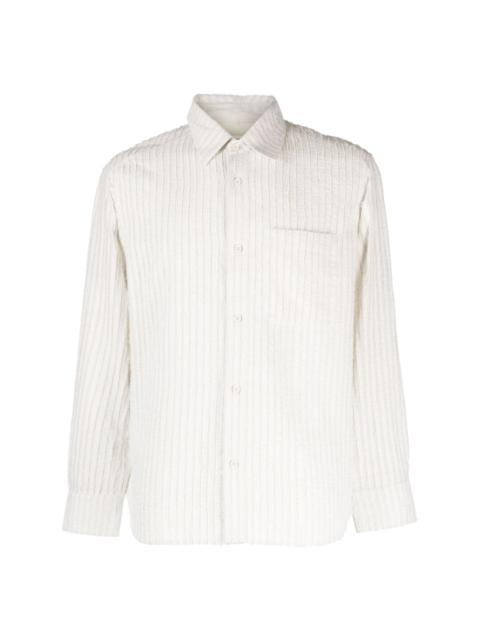 stripe-embroidered cotton shirt
