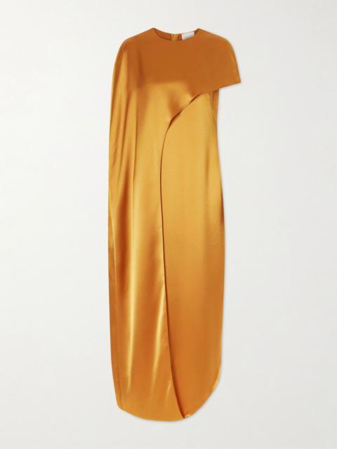 GALVAN Clandestine cape-effect asymmetric satin gown Gold