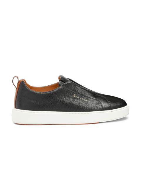 Men's black tumbled leather slip-on sneaker