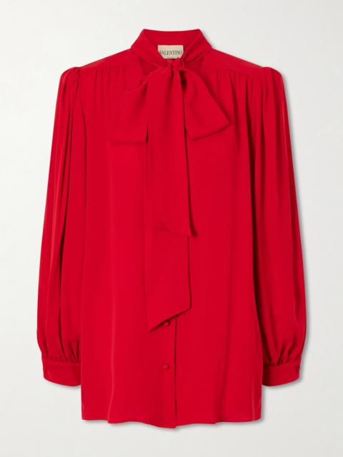 Valentino Scarf-detailed silk-georgette blouse Red