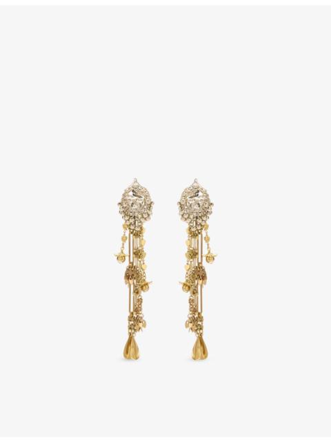 Dries Van Noten Floral and Bead-Embellished Brass Drop Earrings