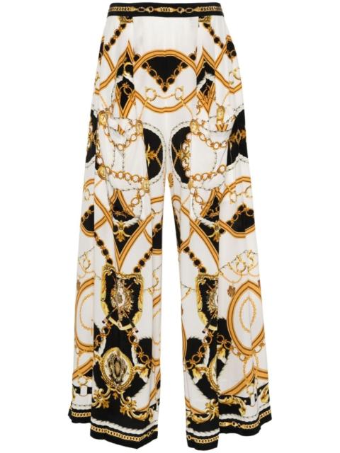 CAMILLA graphic-print silk flared trousers