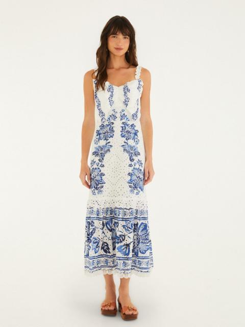 FARM RIO Off-White Beautiful Nature Eyelet Midi Dress