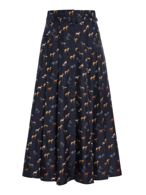 Dugald Pleated Midi Skirt in Dark Navy Multi Printed Silk