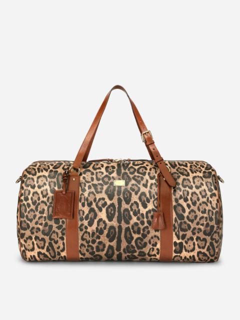 Dolce & Gabbana Large travel bag in leopard-print Crespo with branded plate