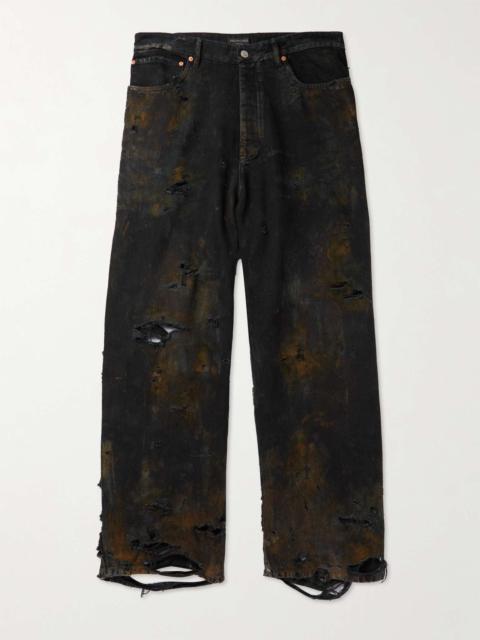 BALENCIAGA Super Destroyed Wide-Leg Distressed Jeans