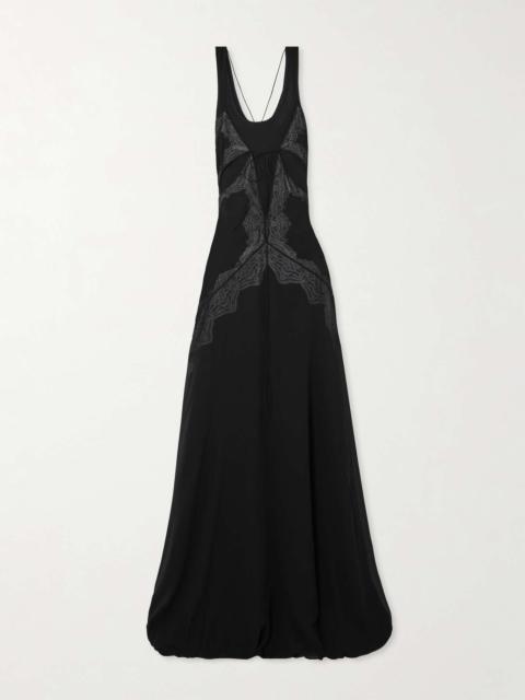 CHRISTOPHER ESBER Cutout lace-trimmed silk-georgette gown