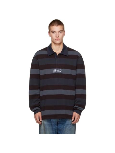 Off-White Gray & Burgundy Stroke OW Relax L/S Polo