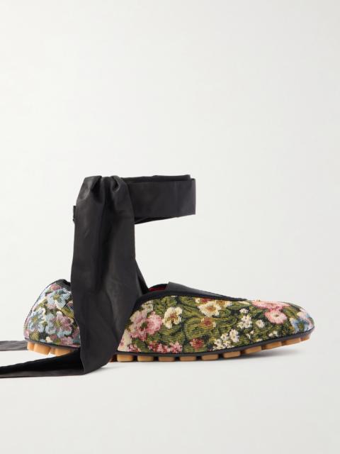 Valentino Rythmika Lace-up Floral-jacquard Canvas Ballet Flats