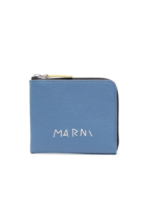 embroidered-logo leather wallet