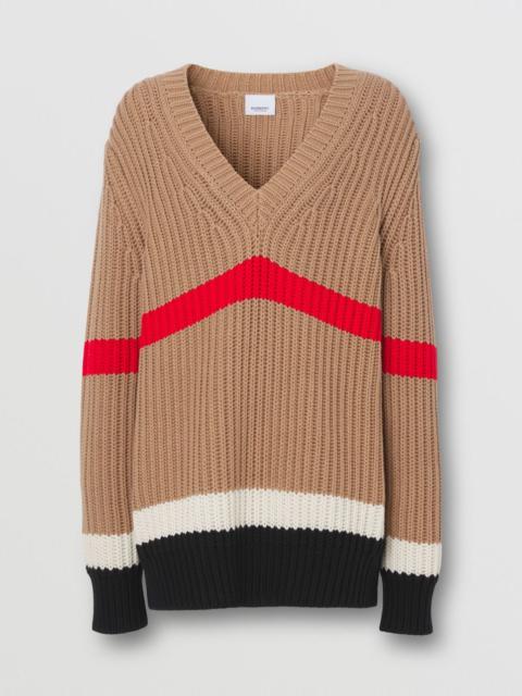 Burberry Striped Rib Knit Cashmere Cotton Oversized Sweater