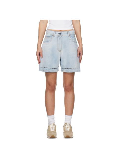 MSGM Blue Perforated Light Washed Denim Shorts