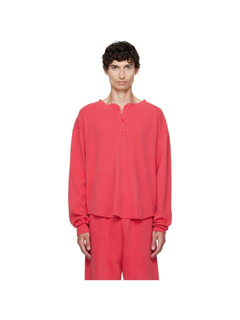 LES TIEN Pink Thermal Baseball Hem Henley