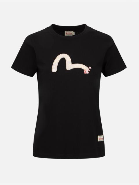 EVISU WAVE-PATTERN SEAGULL EMBROIDERY T-SHIRT