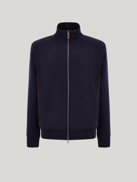 Canali IMPECCABILE WOOL BLUE ZIPPERED SWEATSHIRT WITH CONTRASTING PIPING DETAIL