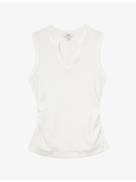 REISS Thena Notch-Neck Stretch-Cotton Vest Top