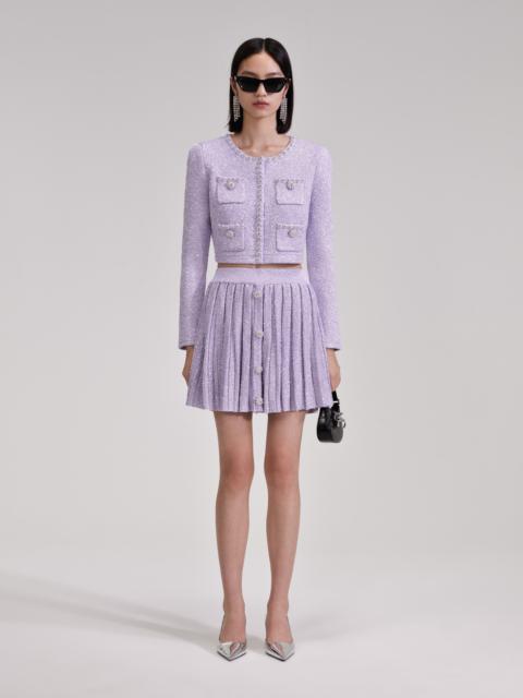 self-portrait Lilac Sequin Pleated Knit Skirt