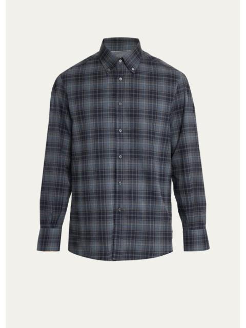 Brunello Cucinelli Men's Cotton Plaid Button-Down Shirt