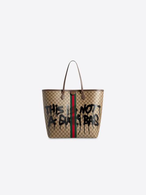 BALENCIAGA Men's Hacker Graffiti Large Tote Bag In Coated Canvas in Beige