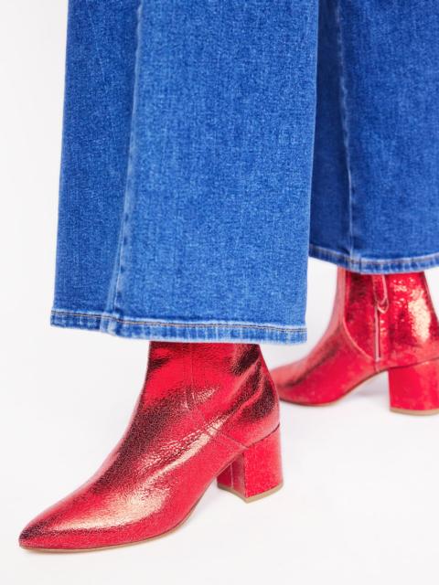 BODEN Block Heel Leather Ankle Boots-Red Metallic Leather