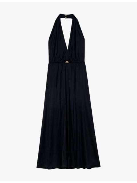 maje Backless Halter-Neck Stretch-Woven Maxi Dress
