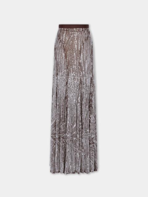 rabanne LONG FLUID SKIRT WITH SILVER EMBROIDERY DETAILS