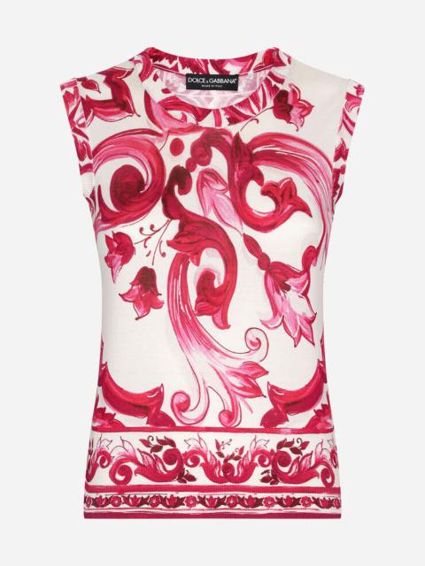 Dolce & Gabbana Sleeveless silk top with Majolica print