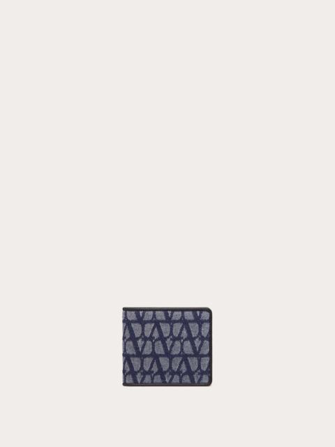 Valentino TOILE ICONOGRAPHE WALLET IN DENIM-EFFECT JACQUARD FABRIC WITH LEATHER DETAILS