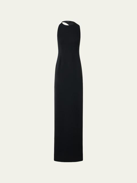 AKRIS Sleeveless Back-Cutout Wool Slit Gown