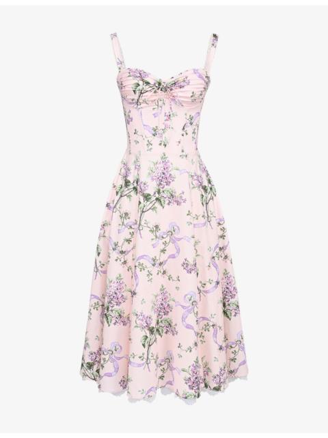 House of CB Rosalee Floral-Print Stretch-Cotton Midi Dress