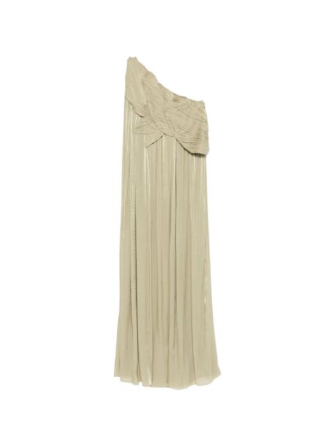 COSTARELLOS Amabel pleated one-shoulder maxi dress