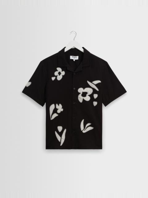 Wax London Didcot - Black And Beige Abstract Applique Short-Sleeve Shirt