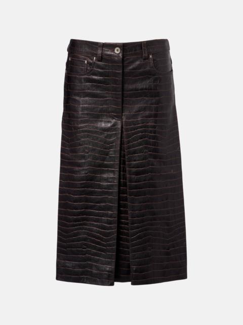 rabanne Pleated croc-effect leather midi skirt