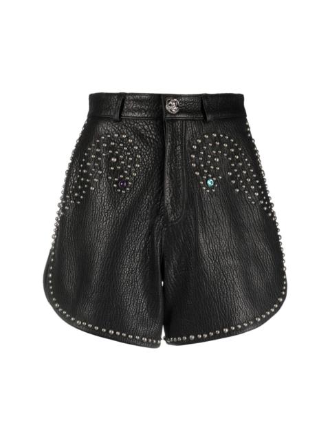 stud-embellished leather hot pants