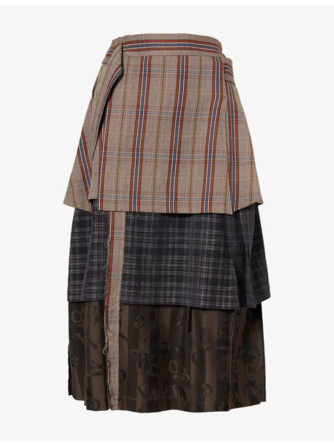 Vivienne Westwood Meghan Layered Checked Kilt Woven Midi Skirt